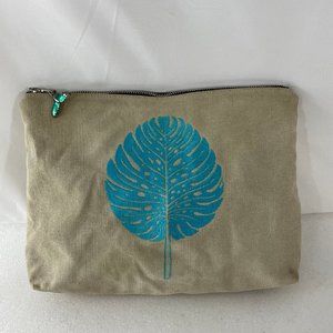 Jerome Gruet Beige Canvas Embroidered Leaf Pouch